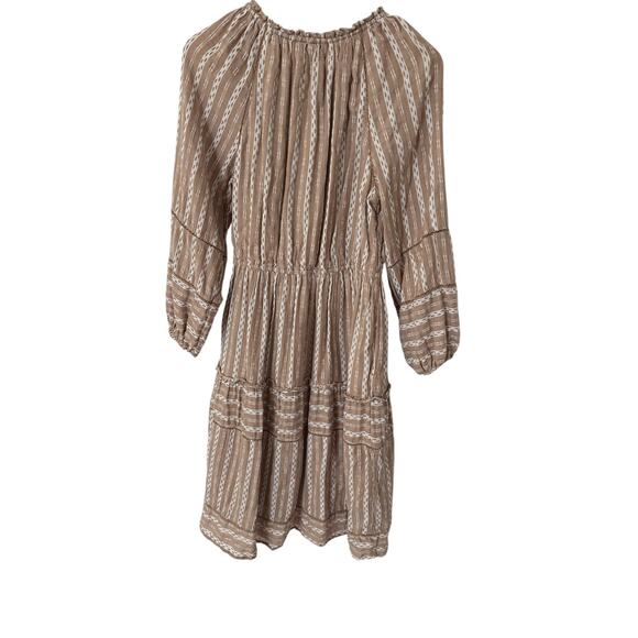 Destination 365 Long Sleeve Split Neck Dress 100% Cotton Tan White Small Petite - Picture 7 of 7